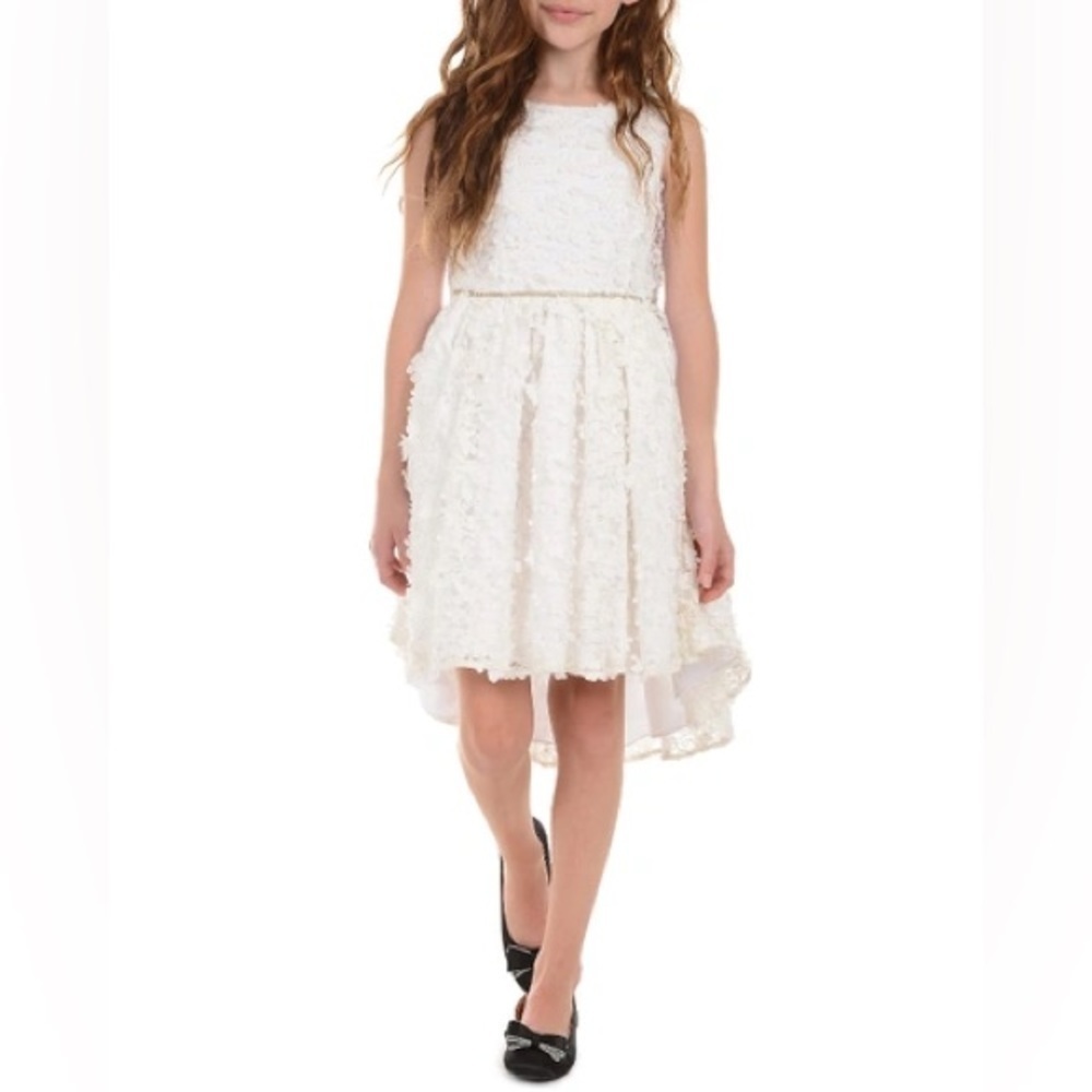 Badgley Mischka Flower Girl 3D Floral Lace High Low Dress - Picture 2 of 10
